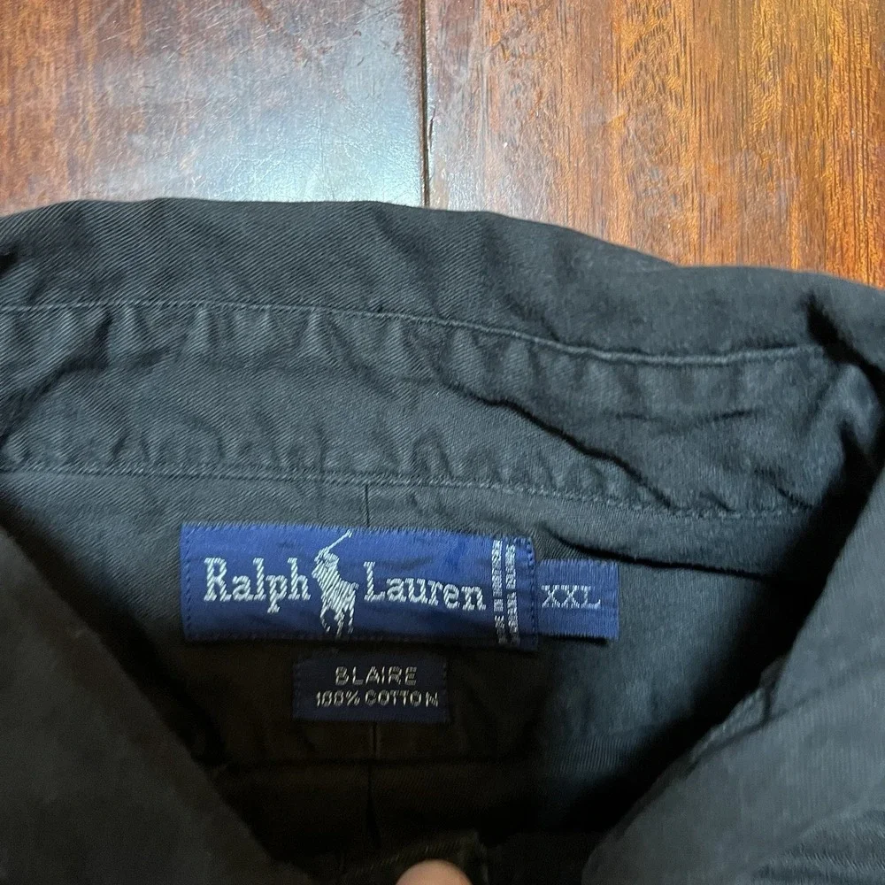 Vintage Ralph Lauren Shirt Mens XXL 2XL Solid Black Red Pony Blaire Y2K 90s